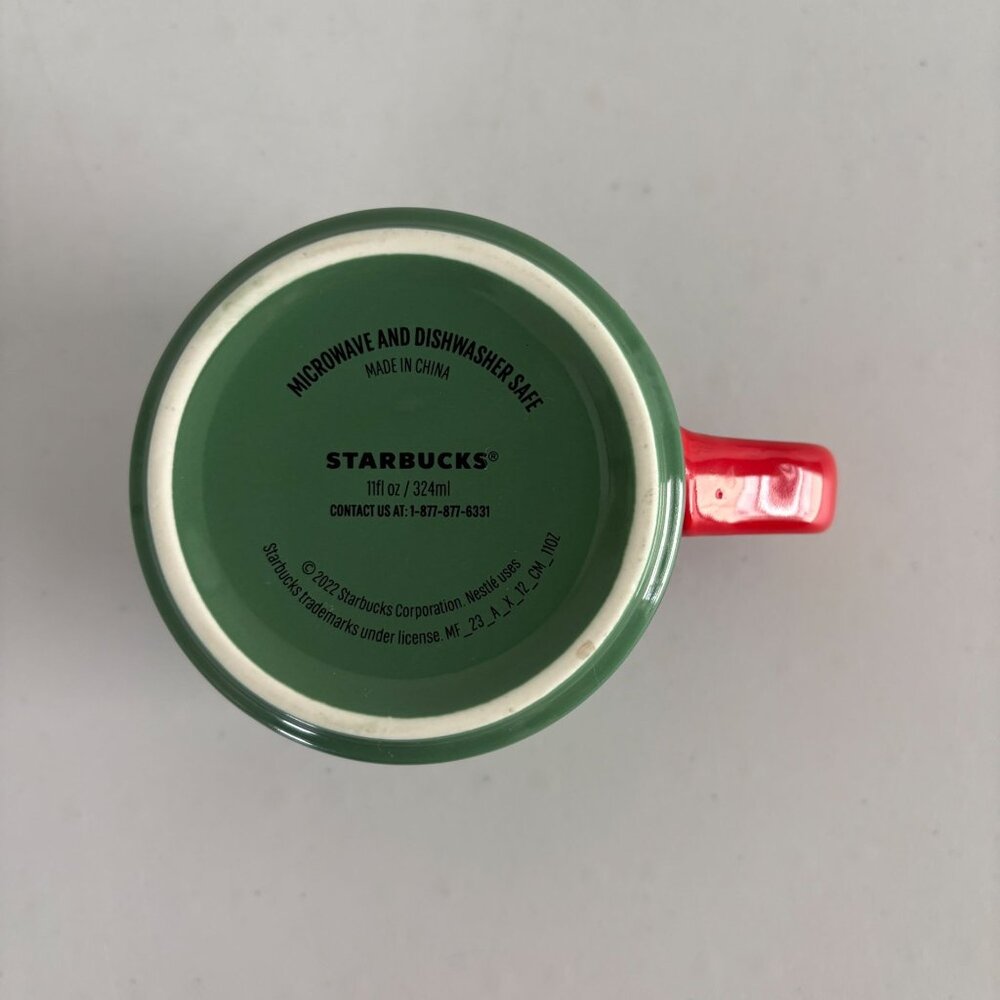 Starbucks Coffee Mug 2022 Green Marble Ombre Pattern Red Handle Siren Logo 11oz - Picture 5 of 8